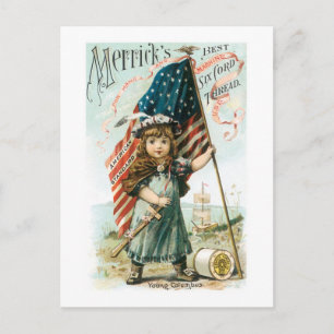 Merricks Thread Girl with USA Flag Postcard