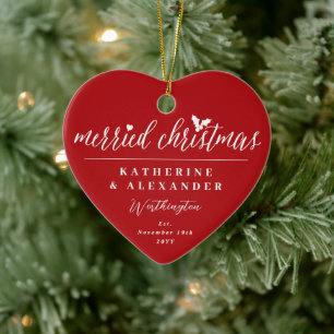 Merried Christmas Mr And Mrs Photo Modern Wedding Ceramic Ornament