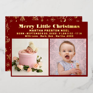 Merrier Little Christmas 3 Photo New Baby Gold Foil Holiday Card