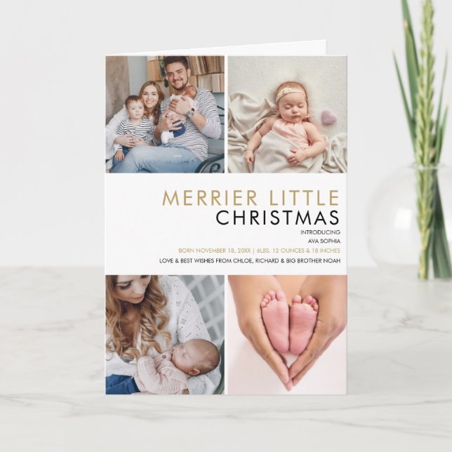 Merrier Little Christmas Photo Birth Announcement  (Front)