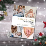 Merrier Little Christmas Photo Birth Announcement<br><div class="desc">Spread the joy of a special Christmas birth with this elegant modern holiday birth announcement card. Personalize the front with your 4 special photos,  baby's name and birth stats,  and holiday message. The reverse features pretty falling snowflakes frost background. Designed by Thisisnotme©</div>