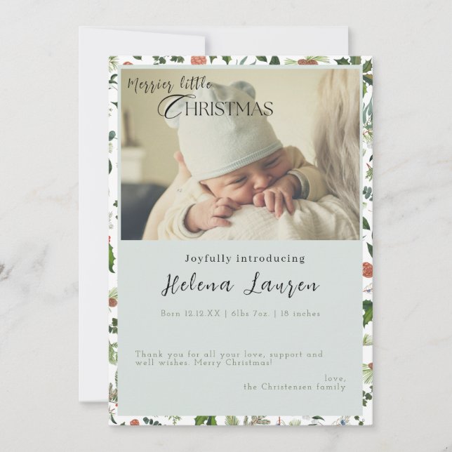 Merrier Little Christmas Simple Birth Announcement (Front)