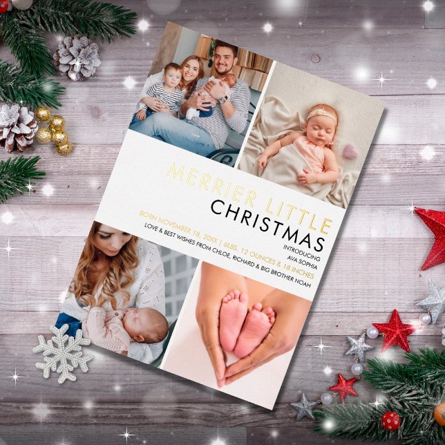 Merrier Little Photo Gold Foil Birth Announcement  (Creator Uploaded)