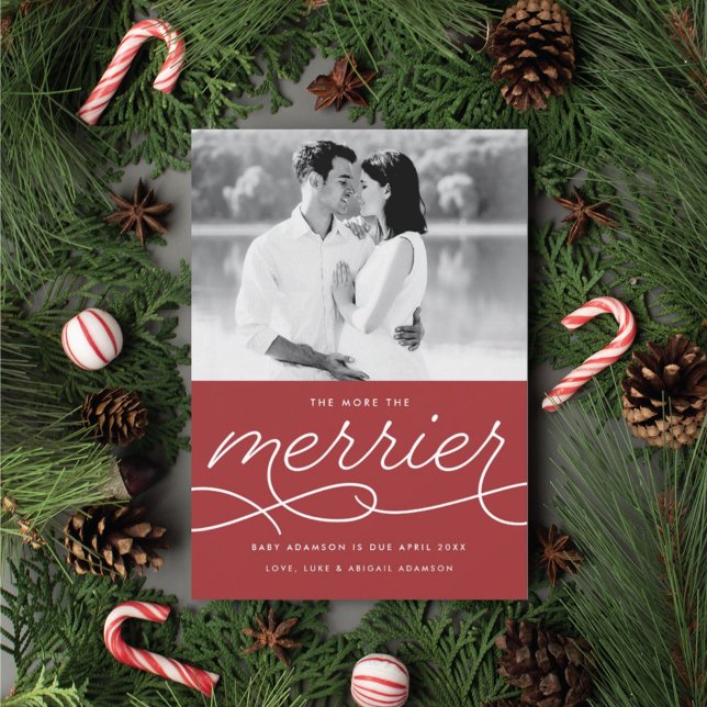 Merrier Pregnancy Announcement Christmas Card (Creator Uploaded)