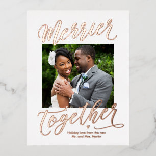 Merrier Together Editable Colour Newlywed Foil Holiday Postcard