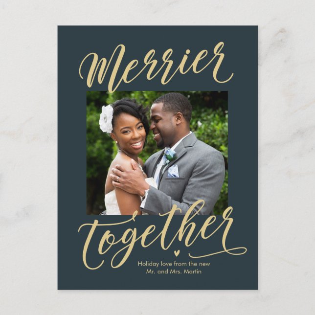 Merrier Together Family Newlywed Holiday Postcard (Front)