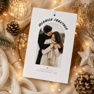 Merrier Together Modern Arch Photo Christmas  Holiday Card