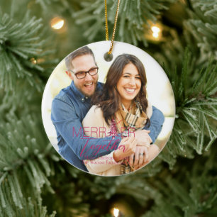 Merrier Together  Script Pagoda 1-Photo Christmas  Ceramic Ornament