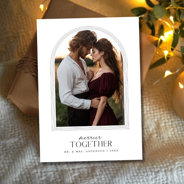 Merrier Together Sunset Arch Photo Christmas Card (Creator Uploaded)