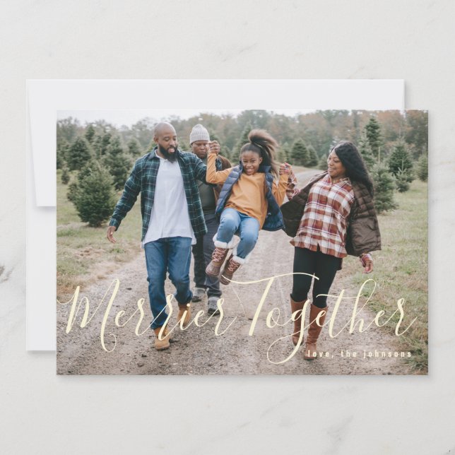 Merrier Together Trendy Simple Holiday Photo Invitation (Front)