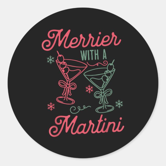 Merrier With A Martini Christmas Tail Xmas Martini Classic Round Sticker (Front)