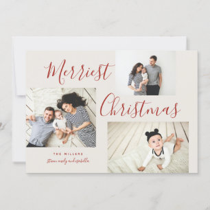 Merriest Christmas 3 Photo Collage Holiday Card
