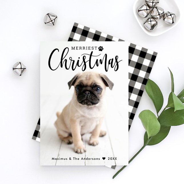 Merriest Christmas Black Buffalo Plaid Pet Photo Holiday Card (Creator Uploaded)