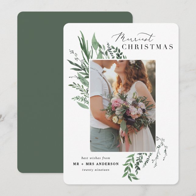 Merriest christmas botanical photo christmas card (Front/Back)