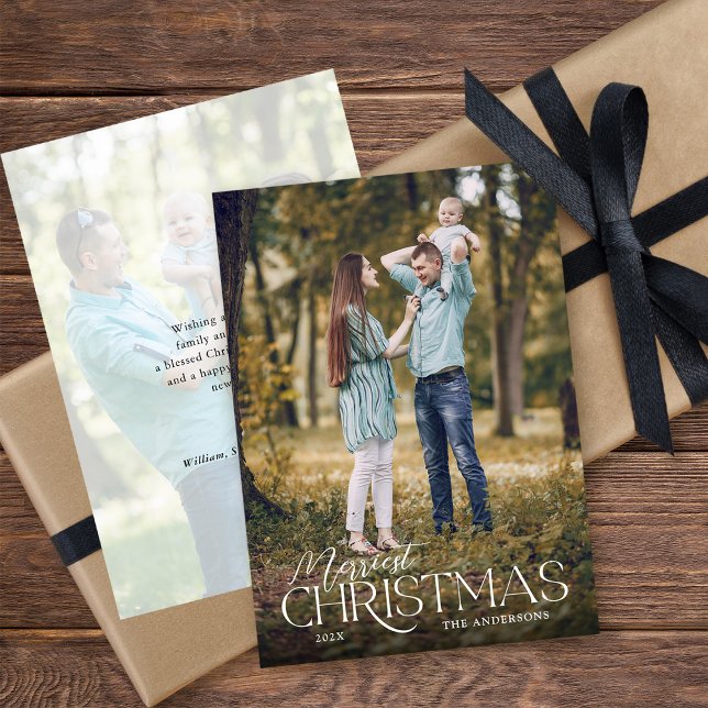 Merriest Christmas Elegant 2 Photos Christmas Holiday Card (Creator Uploaded)