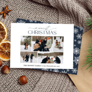 Merriest Christmas Elegant 5 Photo collage BLUE Holiday Card