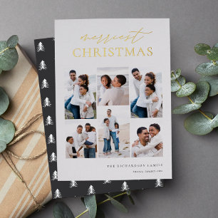 Merriest Christmas Elegant 6 Photo Collage Foil Holiday Card