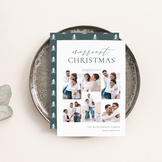 Merriest Christmas Elegant 6 Photo Collage Holiday Card (Creator Uploaded)