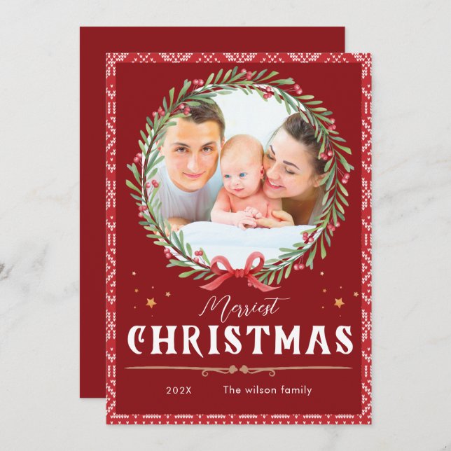 Merriest Christmas Elegant Script Photo Christmas  Invitation (Front/Back)