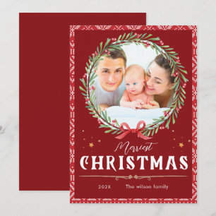 Merriest Christmas Elegant Script Photo Christmas  Invitation