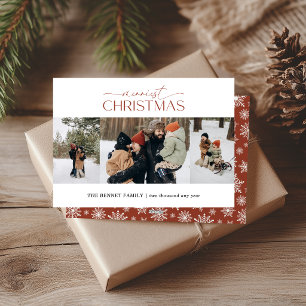 Merriest Christmas Elegant Strip 3 Photos Orange Holiday Card