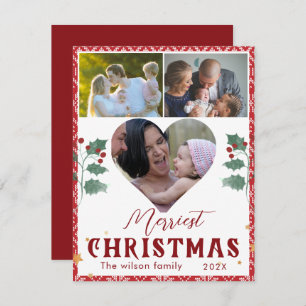 Merriest Christmas Elegant Typography 3 Pictures Holiday Card