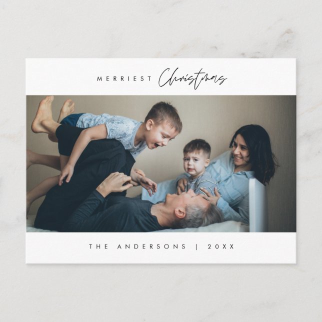 Merriest Christmas Family Photo, Cozy Happiness Postcard (Front)
