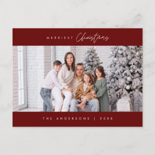 Merriest Christmas Family Photo, Modern Cozy Cute Postcard