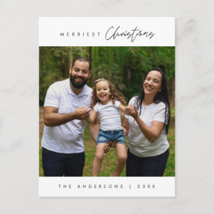Merriest Christmas Family Photo, Modern Cozy Postcard