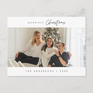 Merriest Christmas Family Photo, Modern Cozy Postcard