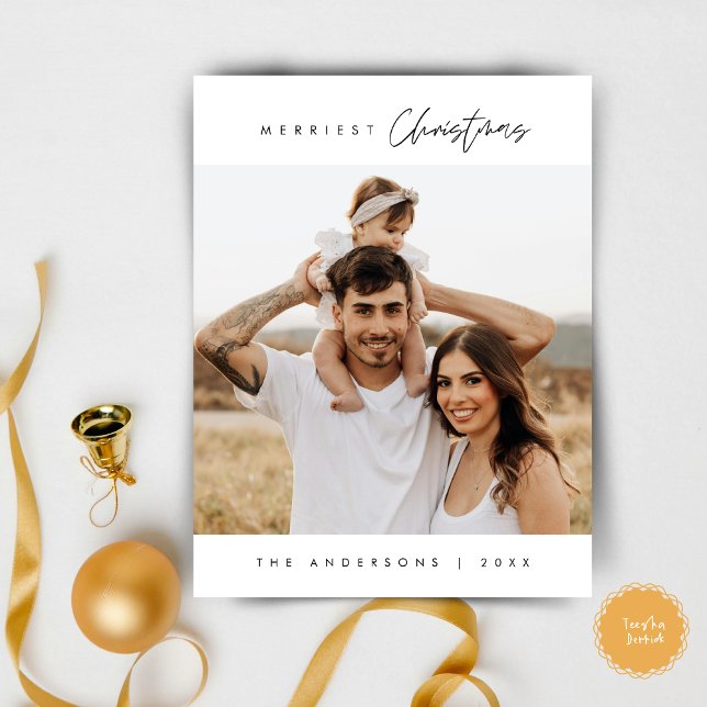 Merriest Christmas Family Photo, Modern Cozy Postcard (Modern Merriest Christmas Family Photo Postcard)