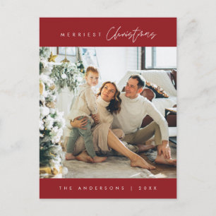 Merriest Christmas Family Photo, Modern Minimalist Postcard