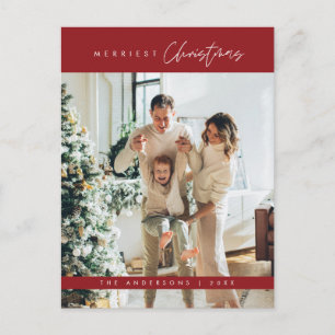 Merriest Christmas Family Photo, Modern Minimalist Postcard