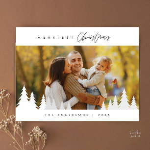 Merriest Christmas Family Photo Outdoor Pine Trees Postcard