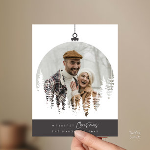 Merriest Christmas Family Photo, Pine Tree Layover Postcard