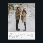 Merriest Christmas Family Photo, Romantic Greeting Postcard<br><div class="desc">Merriest Christmas. Celebrate the season with this family photo cozy cute happy happiness romantic navy blue postcard. It is fully customisable and personalised with your own greeting messages. Please add your return address for easy mailing. It is simple, easy, yet modern cozy and festive. This is the perfect postcard for...</div>