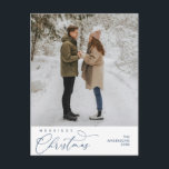 Merriest Christmas Family Photo, Romantic Greeting Postcard<br><div class="desc">Merriest Christmas. Celebrate the season with this family photo cozy cute happy happiness romantic navy blue postcard. It is fully customisable and personalised with your own greeting messages. Please add your return address for easy mailing. It is simple, easy, yet modern cozy and festive. This is the perfect postcard for...</div>