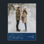 Merriest Christmas Family Photo, Romantic Greeting Postcard<br><div class="desc">Merriest Christmas. Celebrate the season with this family photo cozy cute happy happiness romantic navy blue postcard. It is fully customisable and personalised with your own greeting messages. Please add your return address for easy mailing. It is simple, easy, yet modern cozy and festive. This is the perfect postcard for...</div>