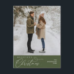 Merriest Christmas Family Photo, Romantic Greeting Postcard<br><div class="desc">Merriest Christmas. Celebrate the season with this family photo cozy cute happy happiness romantic dark green postcard. It is fully customisable and personalised with your own greeting messages. Please add your return address for easy mailing. It is simple, easy, yet modern cozy and festive. This is the perfect postcard for...</div>