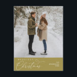 Merriest Christmas Family Photo, Romantic Greeting Postcard<br><div class="desc">Merriest Christmas. Celebrate the season with this family photo cozy cute happy happiness romantic classy retro gold postcard. It is fully customisable and personalised with your own greeting messages. Please add your return address for easy mailing. It is simple, easy, yet modern cozy and festive. This is the perfect postcard...</div>