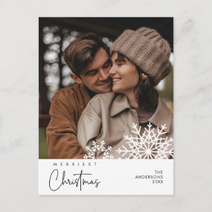 Merriest Christmas Family Photo, Snow Flakes Postcard