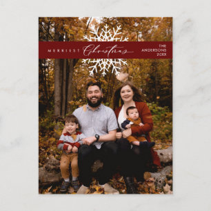 Merriest Christmas Family Photo, Snow Flakes Postcard