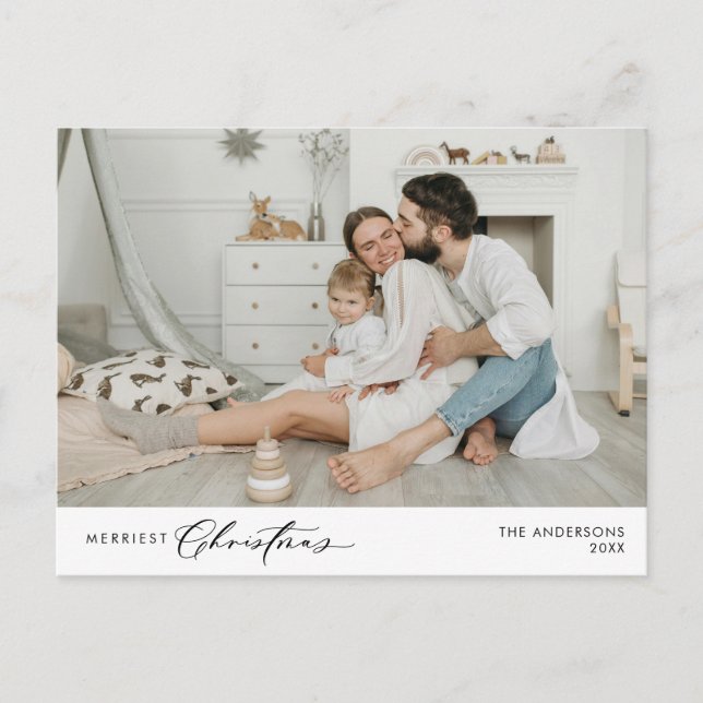 Merriest Christmas Family Photo, Winter Happiness Postcard (Front)