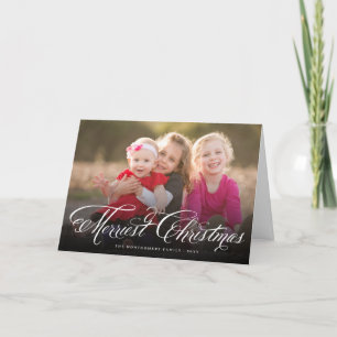 Merriest Christmas Fancy Script Elegant Photo Holiday Card