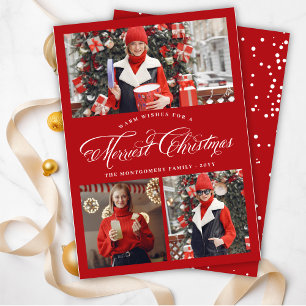 Merriest Christmas Fancy Script Photo Collage Card