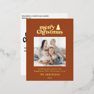 Merriest Christmas graphic typography photo  Foil  Foil Holiday Postcard