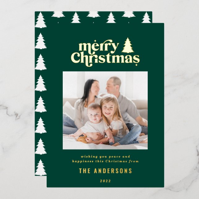 Merriest Christmas graphic typography photo Foil H Foil Holiday Card (Front/Back)