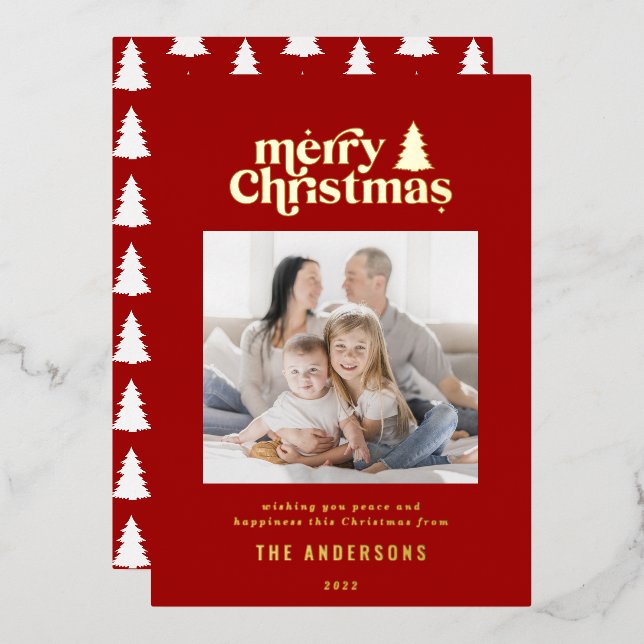 Merriest Christmas graphic typography photo  Foil Holiday Card (Front/Back)