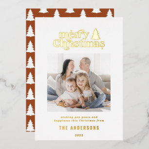 Merriest Christmas graphic typography photo  Foil  Holiday Card