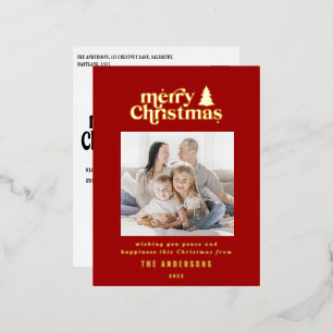 Merriest Christmas graphic typography photo  Foil  Holiday Postcard
